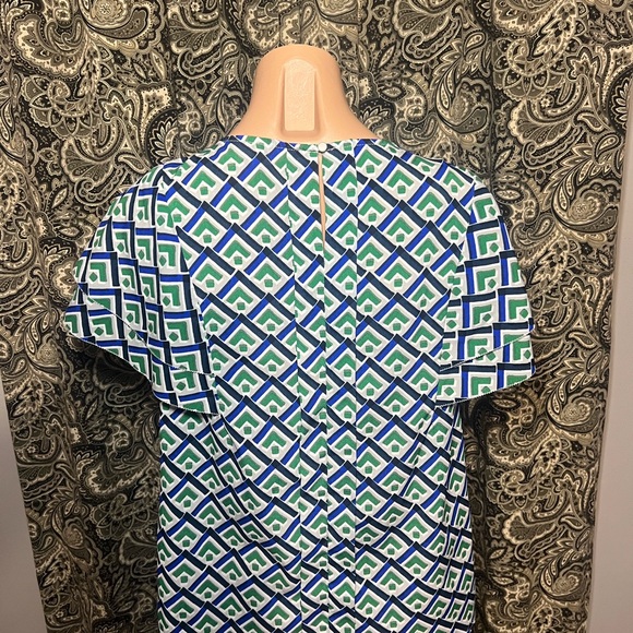 Banana Republic Women's Blue and Green Geometric Print Ruffle Sleeve Blouse - Picture 3 of 7